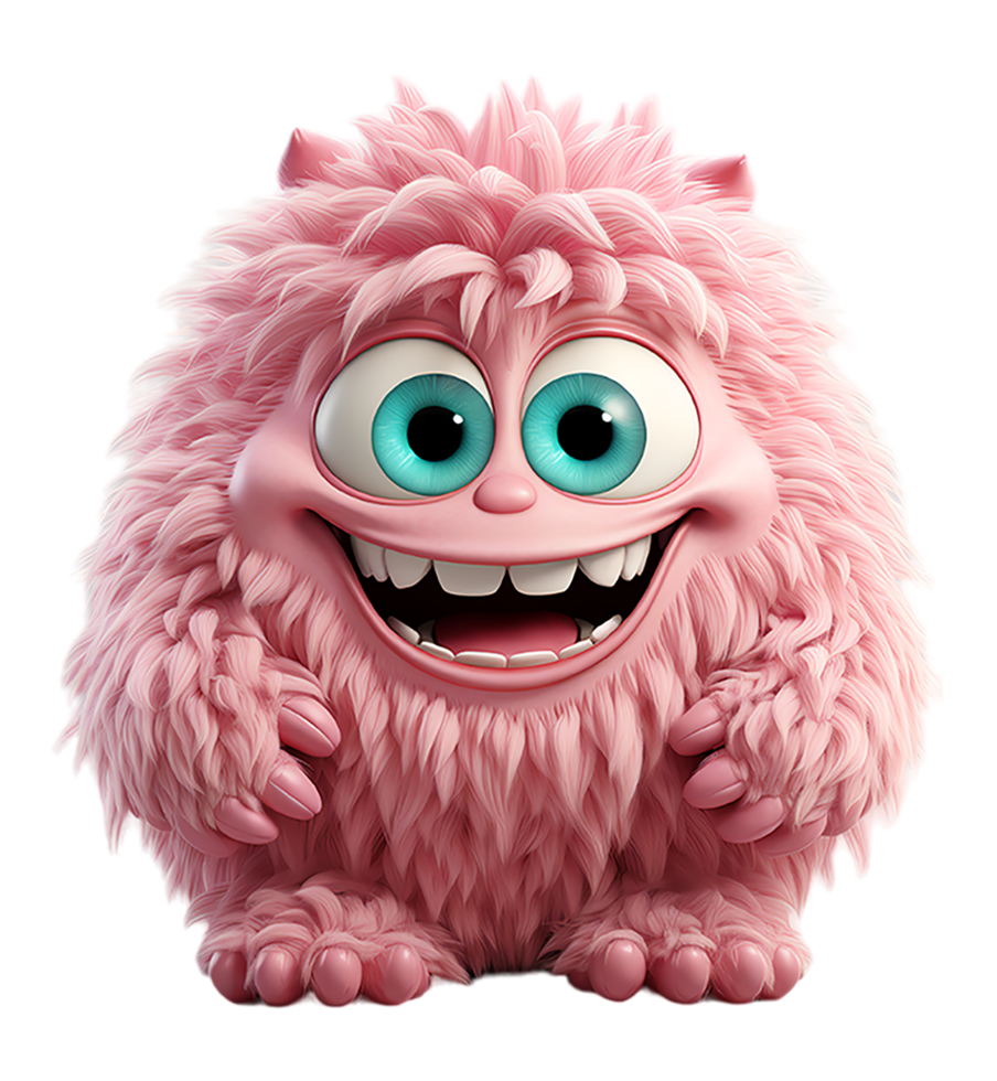 cute pink monster 3d character with smiling expression png