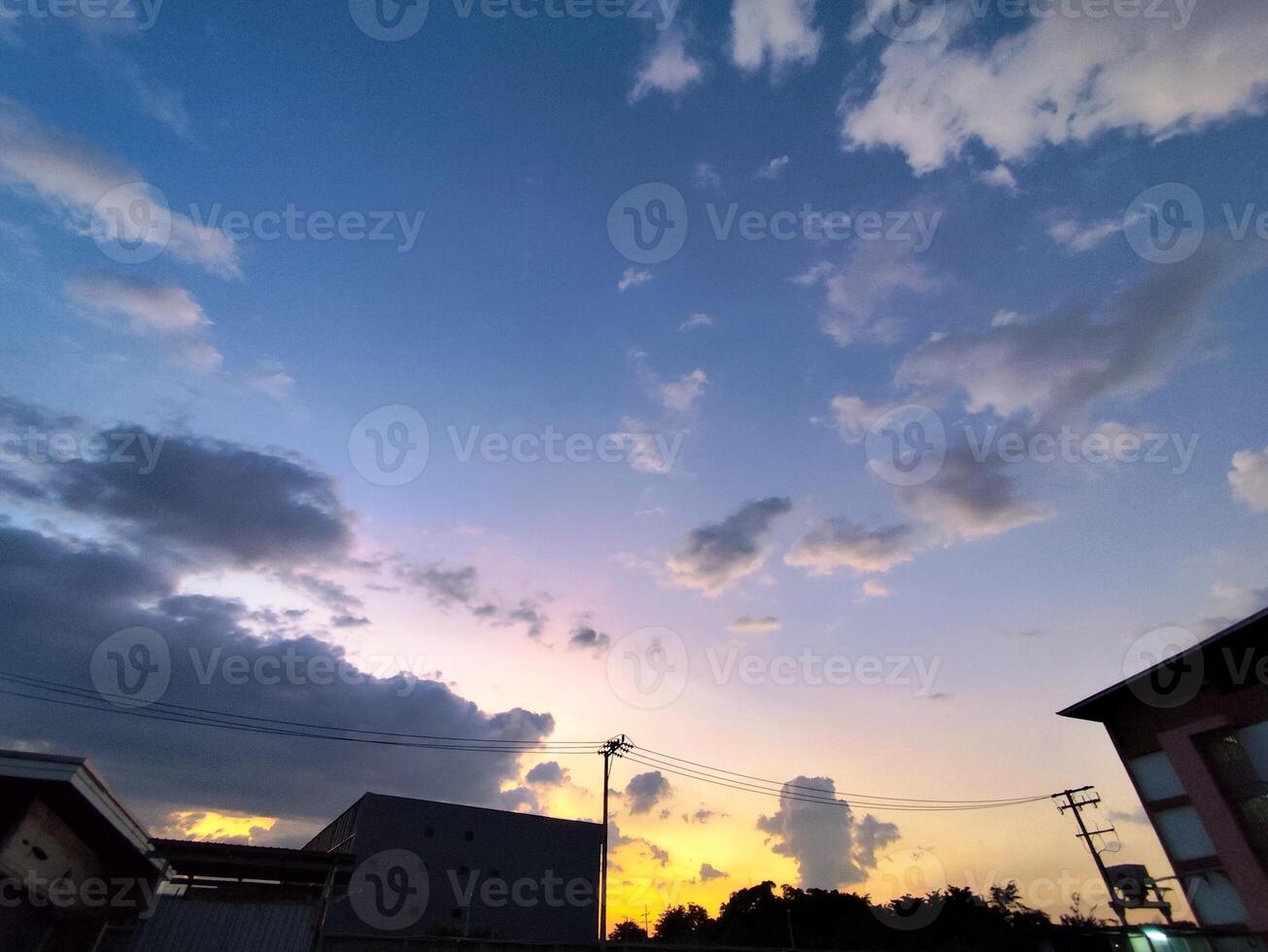 clouds in the blue sky at sunset time, beautiful nature background photo