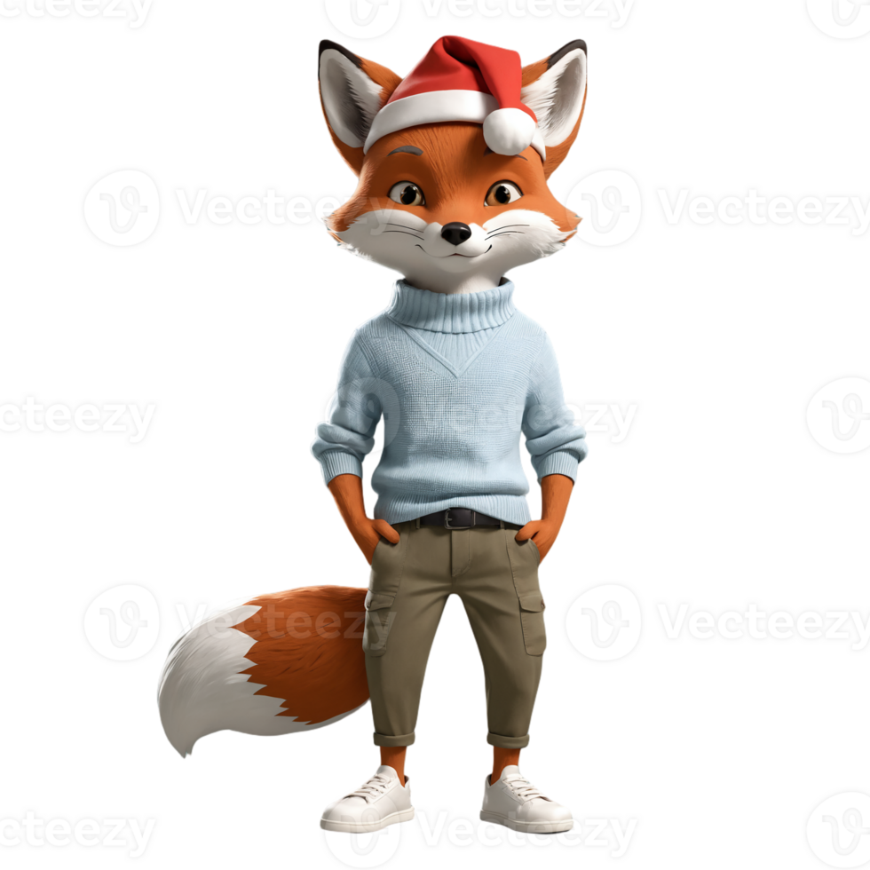 A fox wearing a santa hat and sweater png
