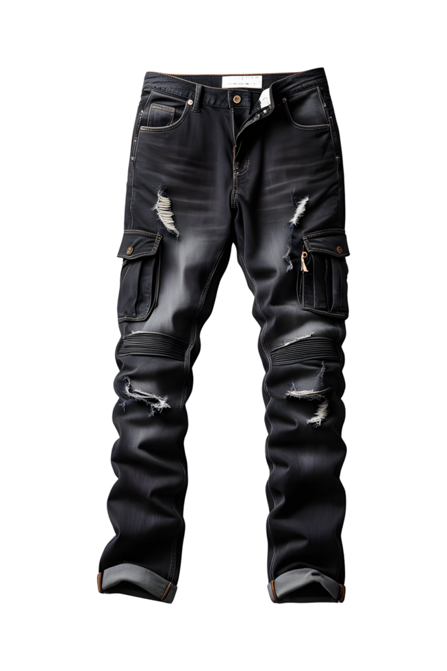 Men's jeans with ripped knees and pockets png