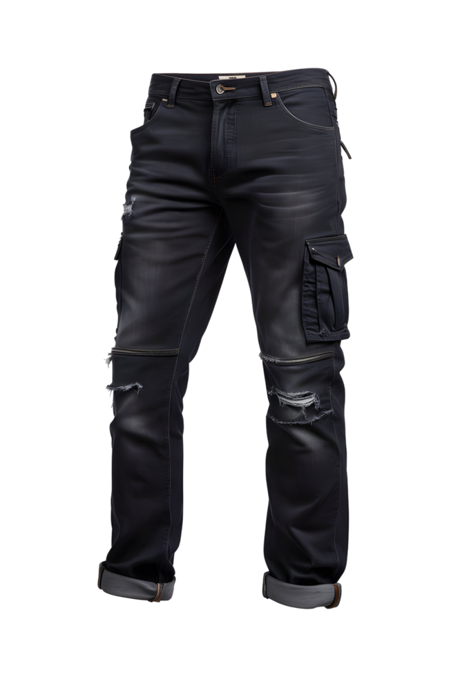 A pair of black jeans with a zipper on the side png