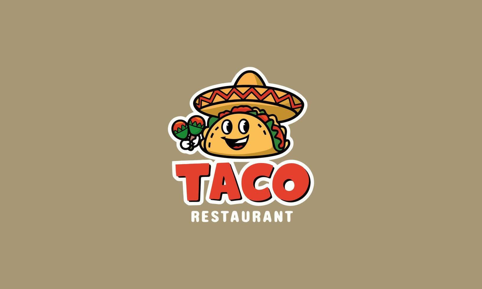 Playful taco restaurant logo with sombrero and maracas. vector