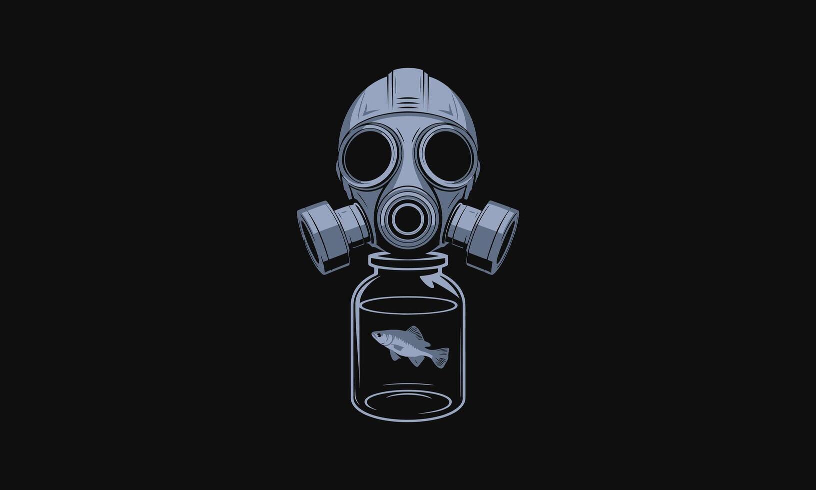 Gas mask and fish in jar concept illustration. vector
