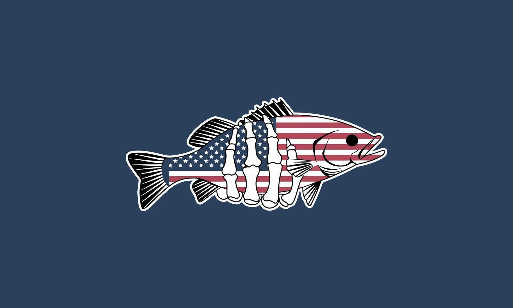 American flag fish with skeletal hand design. vector