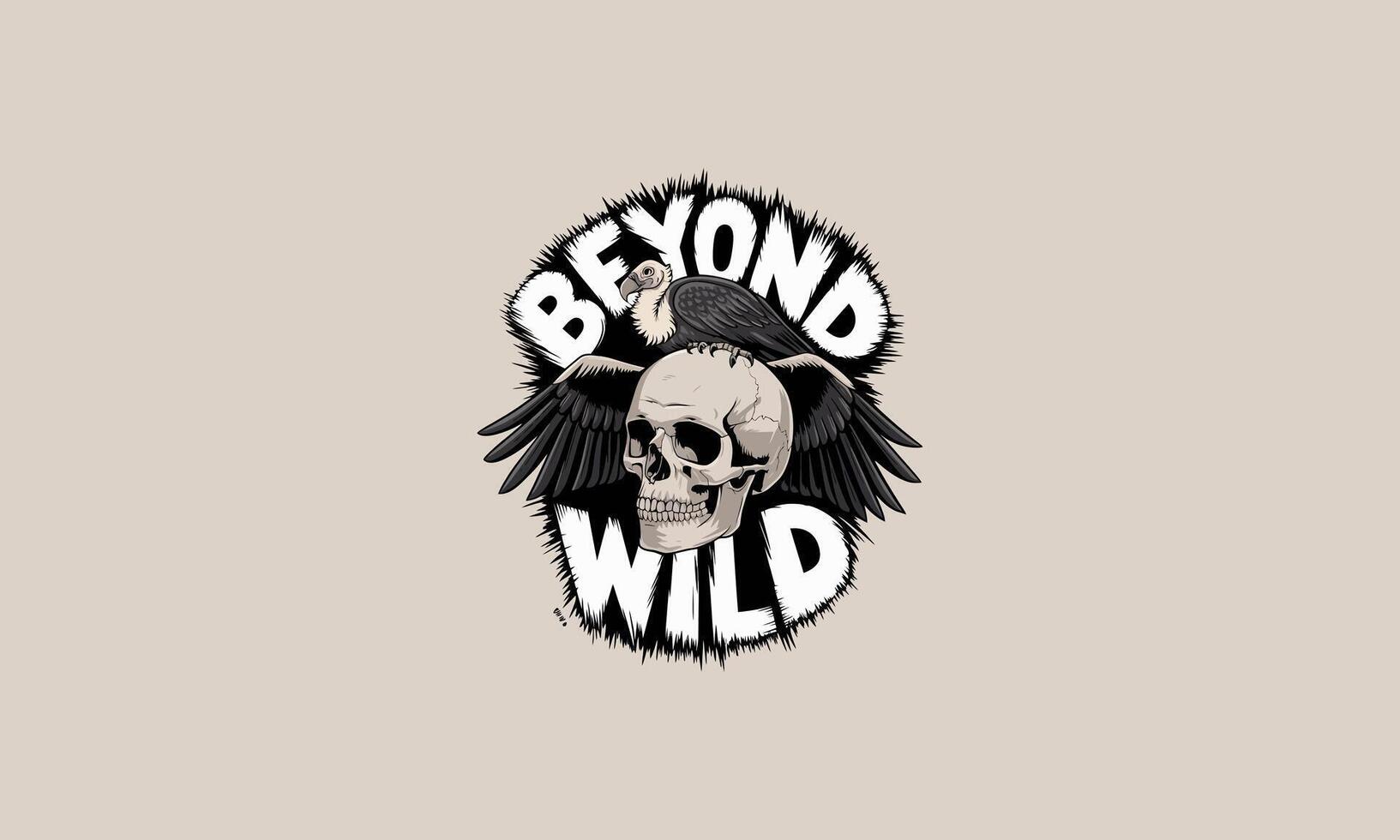 Vulture perched on a skull with Beyond Wild text vector