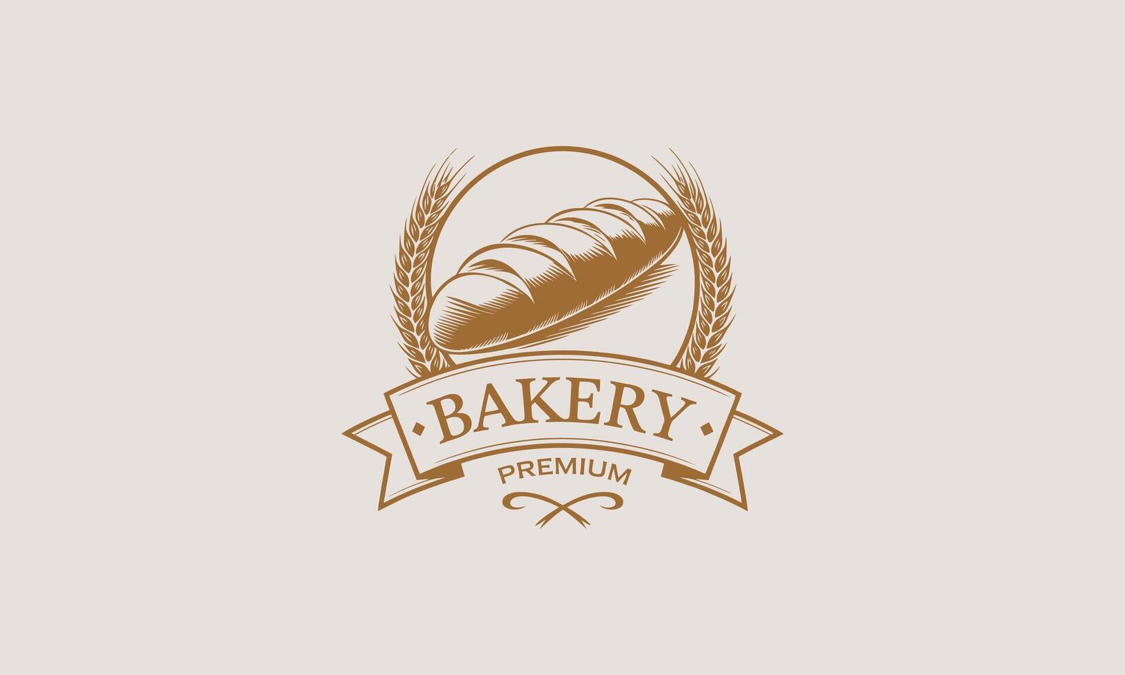 Premium bakery logo with bread and wheat design. vector