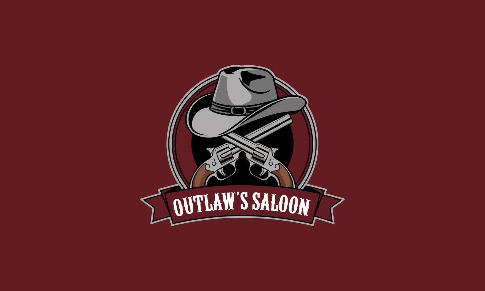 Western saloon logo with hat and crossed pistols. vector