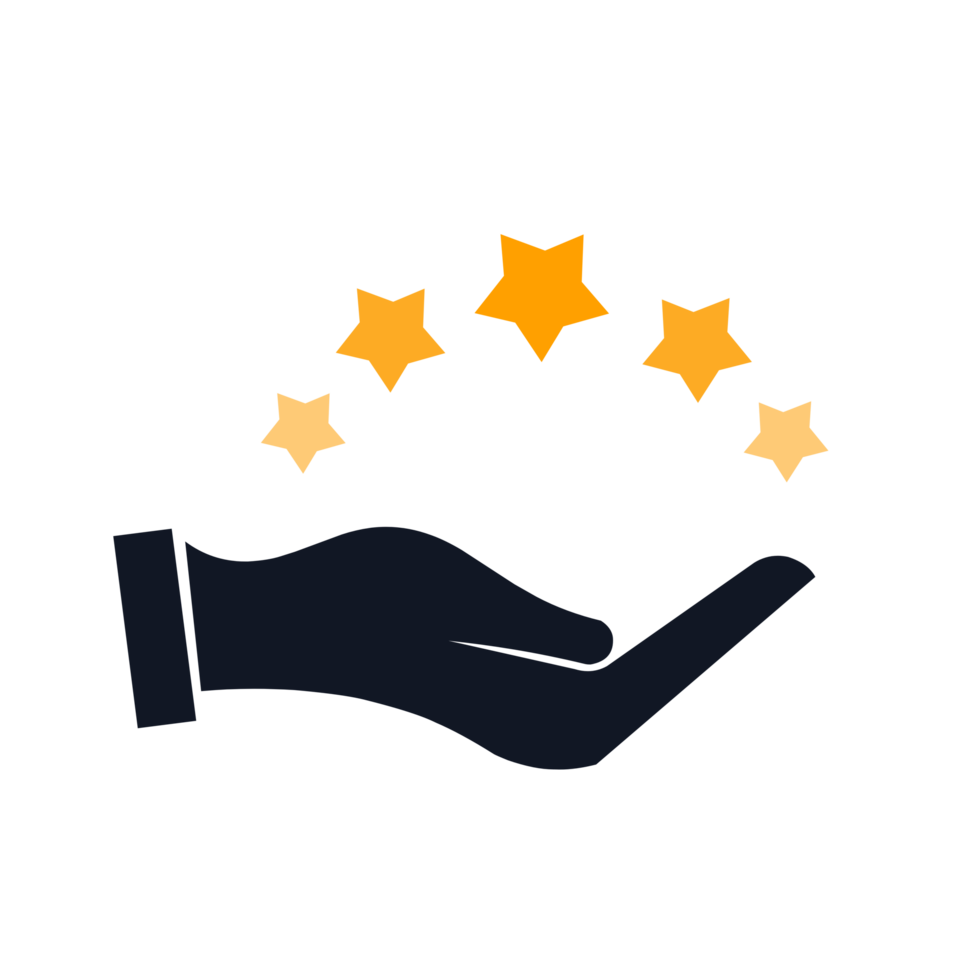 Minimalist hand giving five star rating, Feedback concept illustration flat style png