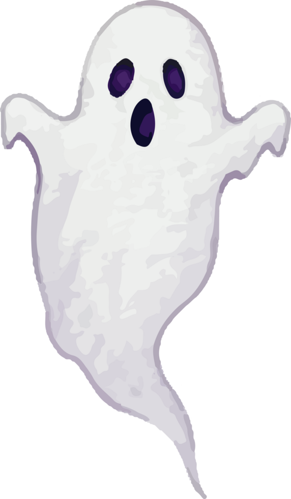 White Ghost with Surprised Face Expression Watercolor Illustration Symbol png