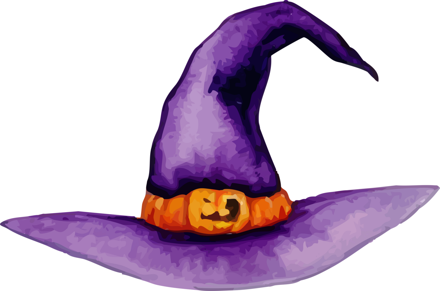 Purple Witch Hat with Twisted Top Watercolor Illustration Decoration png