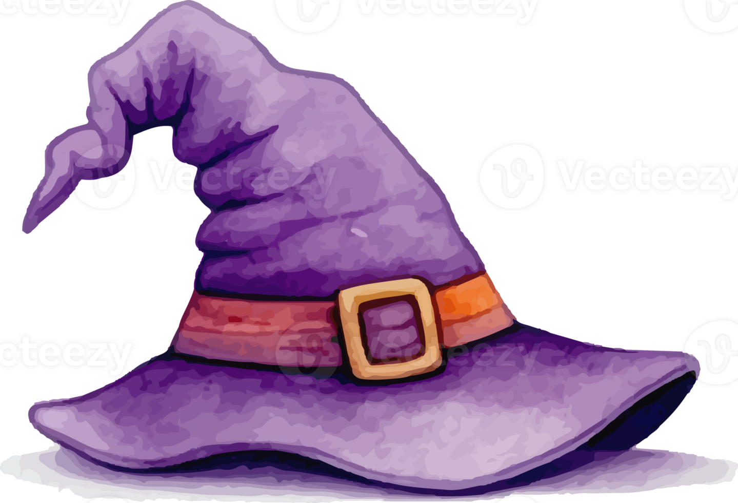 Purple Witch Hat with Bold Ribbon Design Watercolor Illustration Symbol png