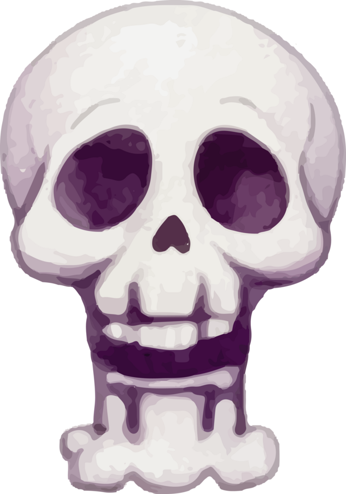 Gray Skull with Hollow Eyes and Teeth Watercolor Illustration Element png
