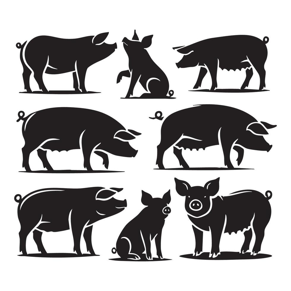 Silhouette set of pig on white background vector