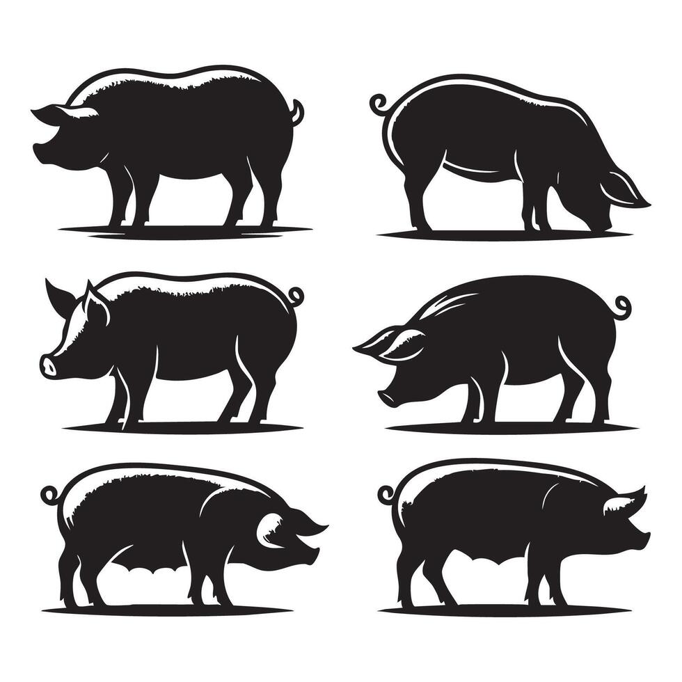 A display of pig silhouettes laid out on a white background vector
