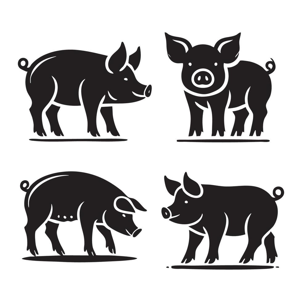 White background hosting a range of pig silhouette styles vector
