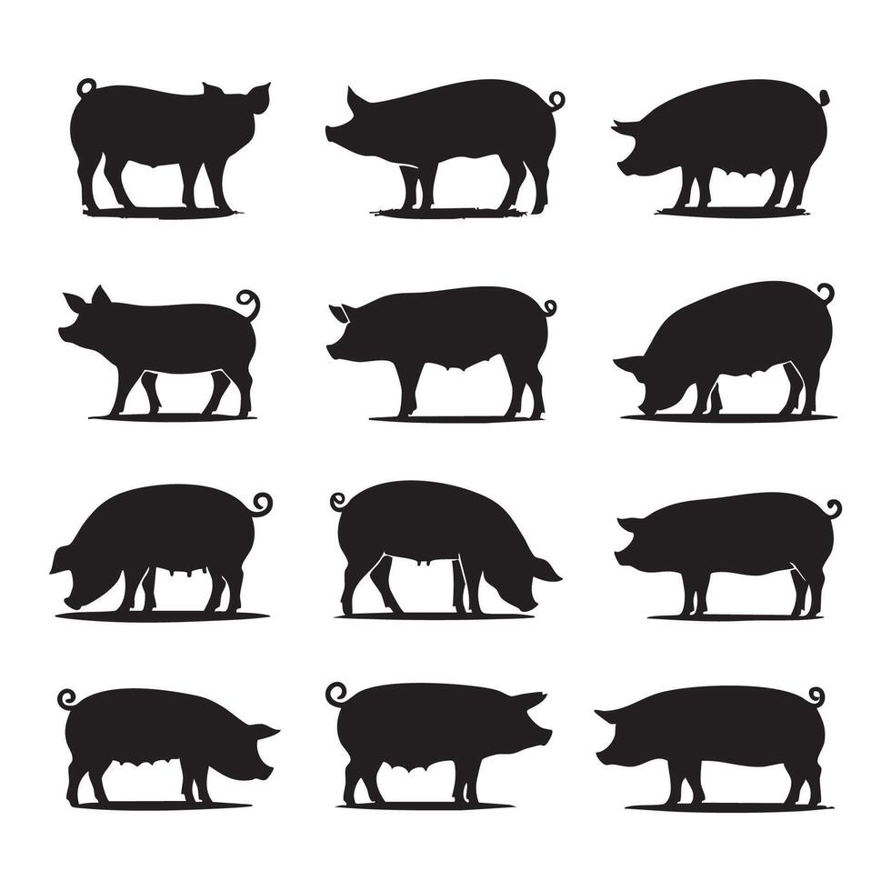 Creative pig silhouettes shown on a plain white background vector