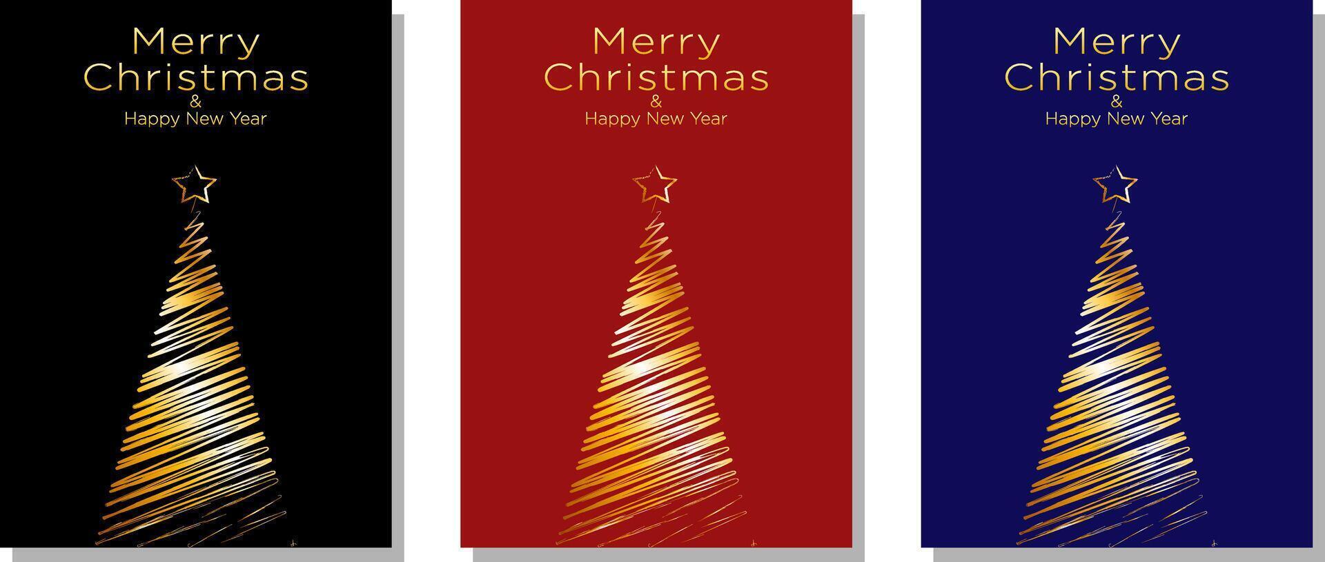 Luxury Christmas Cards with Gold Christmas Tree Illustration Icons. Design Template with Happy Merry Christmas Text and Xmas Tree Illustrations vector