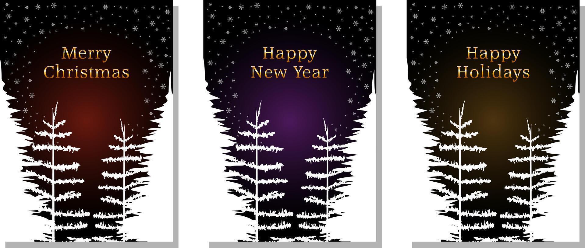 Christmas and new year cards. Winter holidays cards. Modern style, night landscape vector