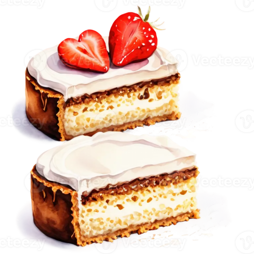 Two slices of cake with strawberries on top png