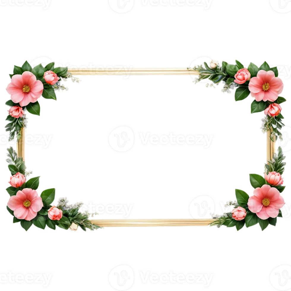 A frame with pink flowers and leaves png