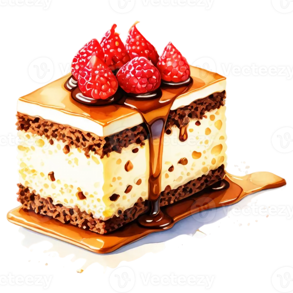 A piece of cake with strawberries on top png