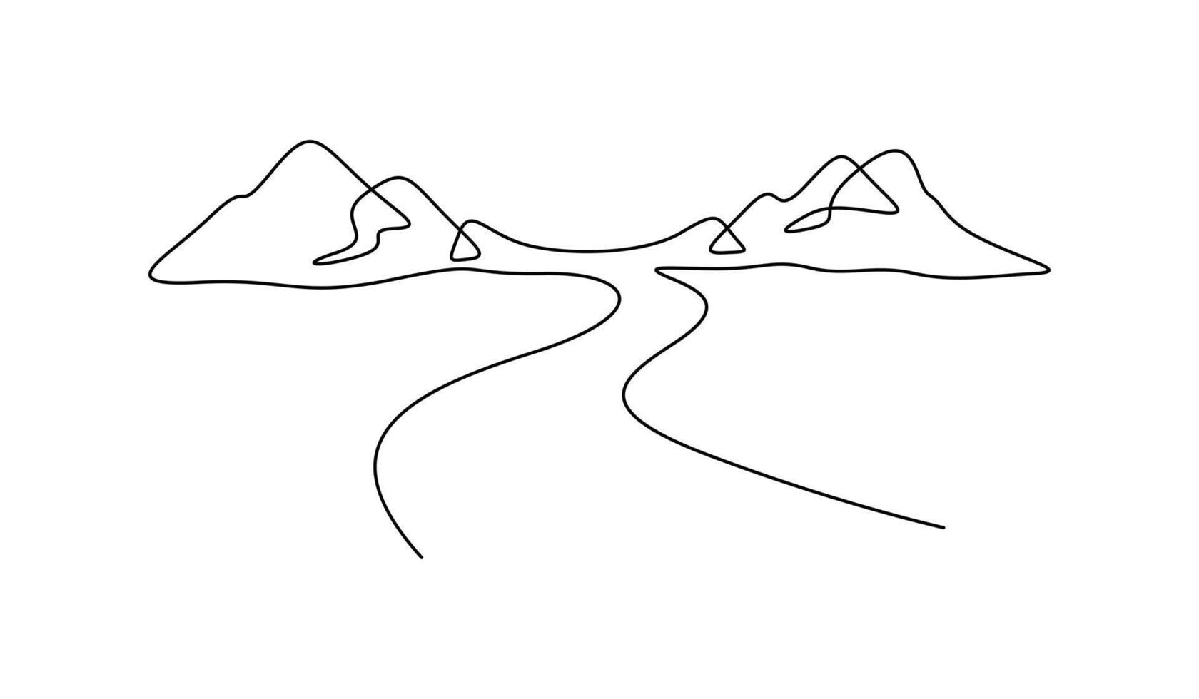 Continuous one line drawing of mountain landscape graphic illustration vector
