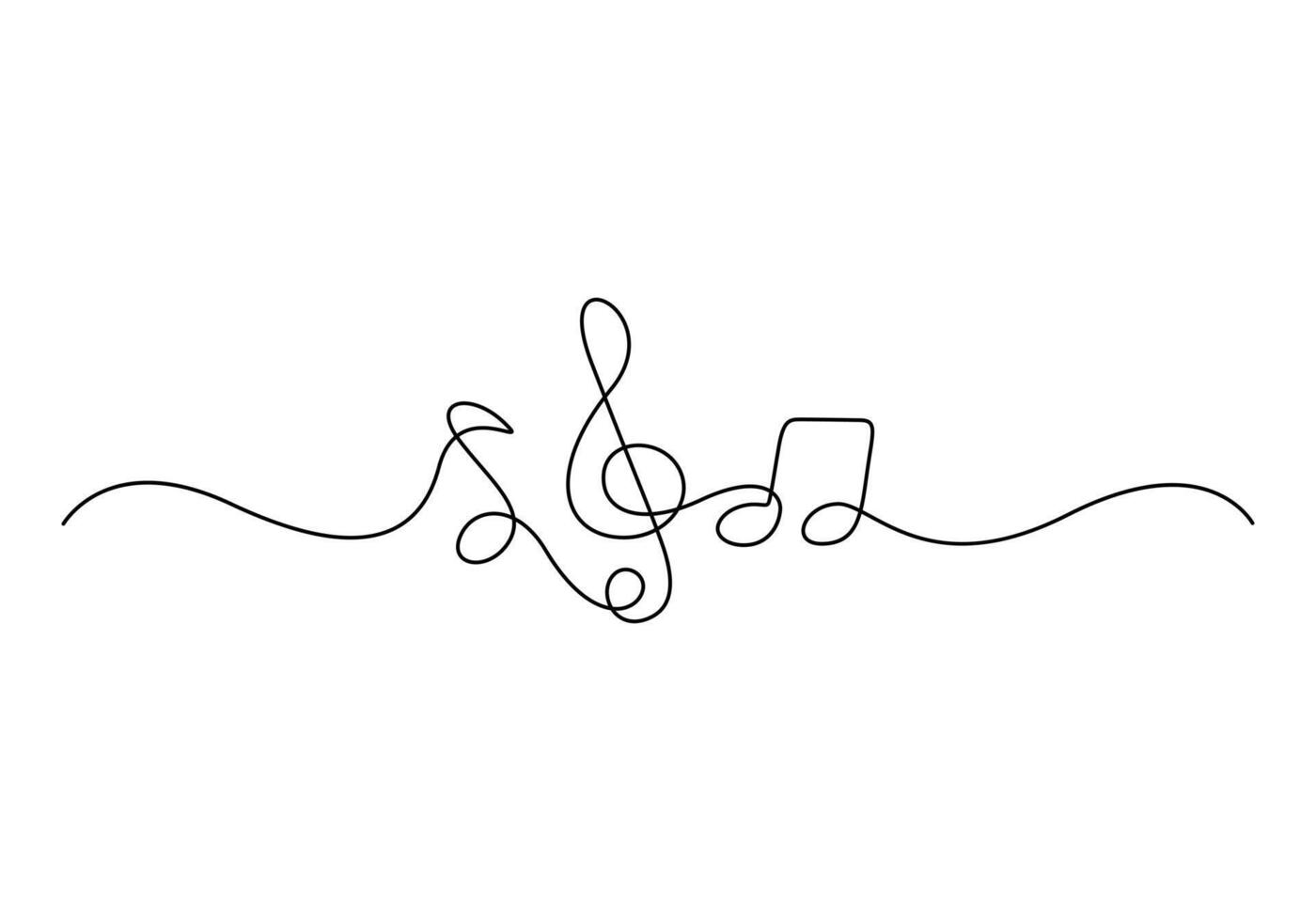 Music note and treble clef, continuous single line drawing. Music concept. Hand drawn doodle sketch. Graphic illustration vector