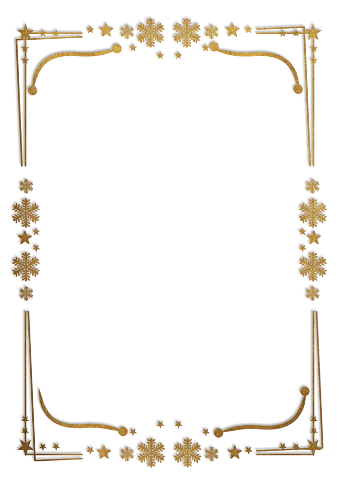 Gold frame with stars and flowers on Transparent background png