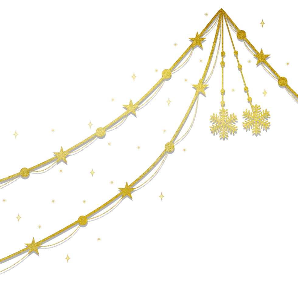 A golden christmas garland with stars and snowflakes png