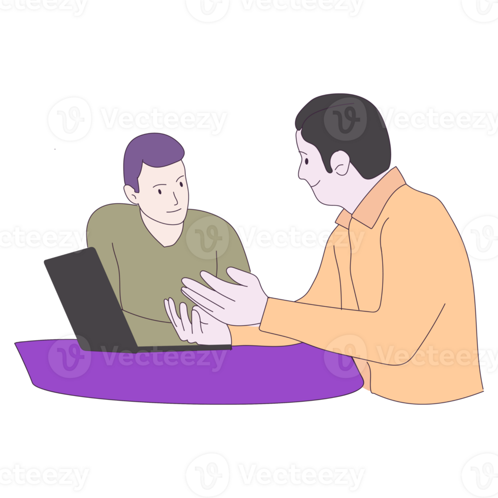Illustration of two men talking at a table png
