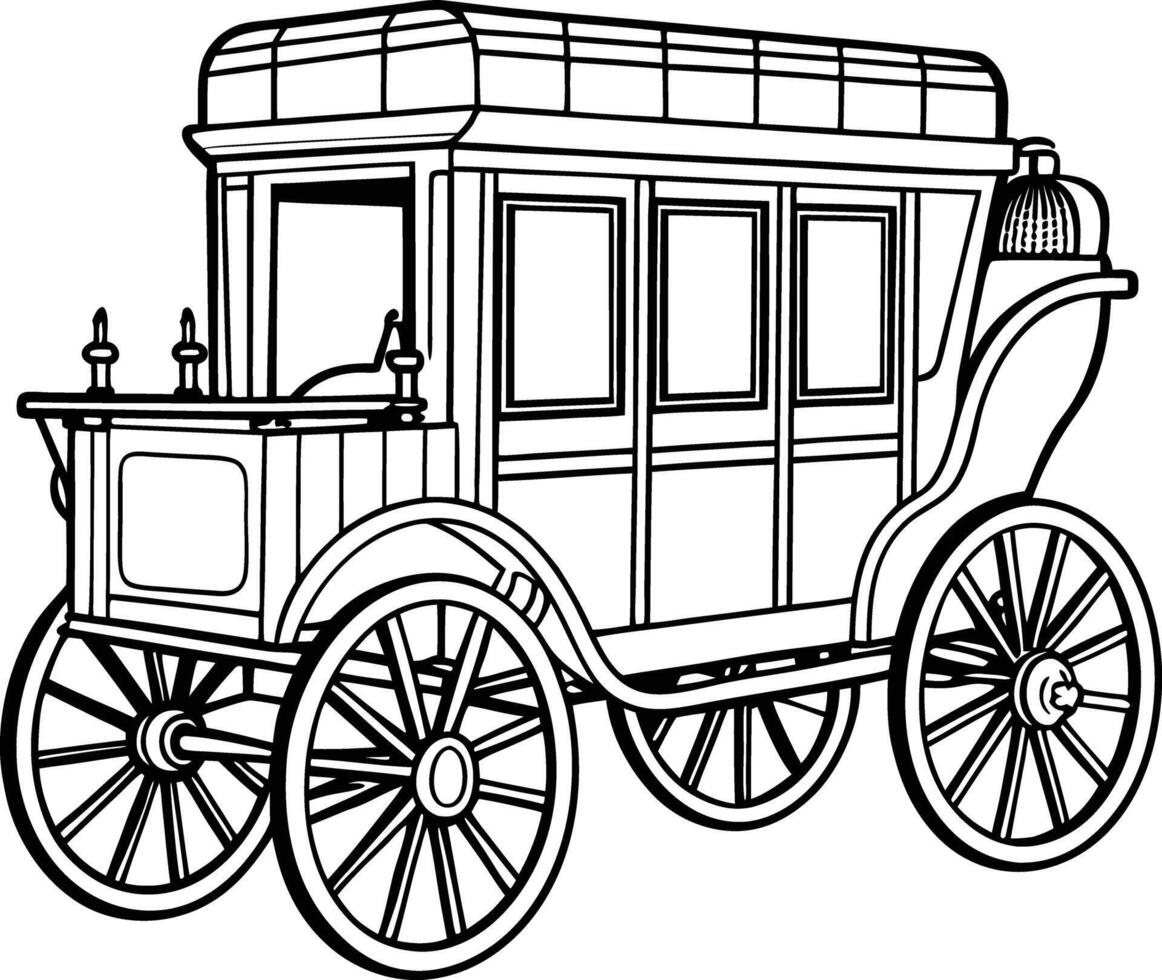 An old fashioned horse and carriage coloring page vector
