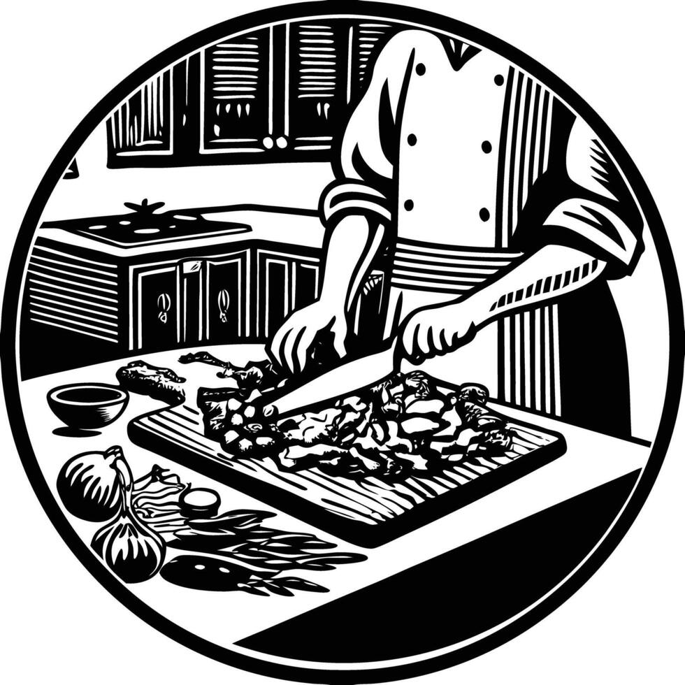 Chef chef chopping vegetables vector