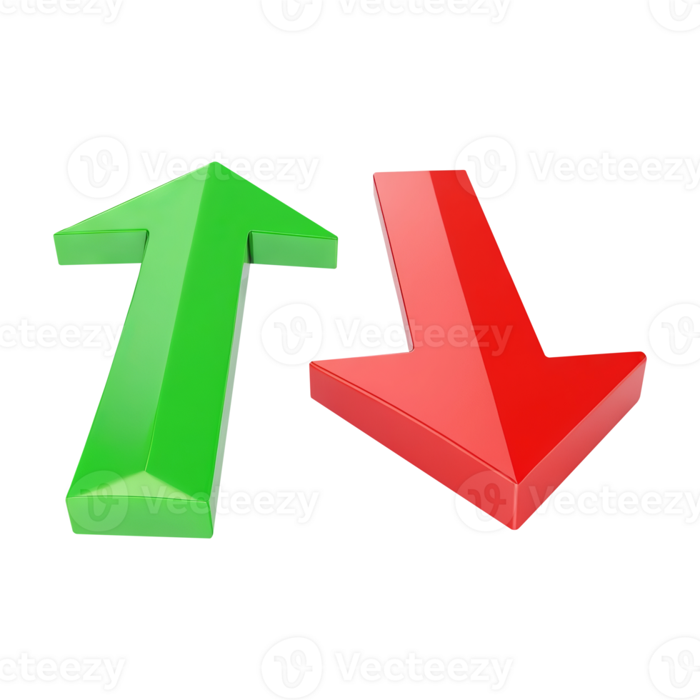 Set of green red arrow business graph pointing up and down on transparent background png
