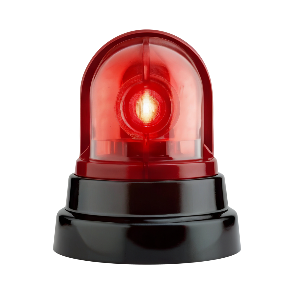 3d red siren warning light on transparent background png