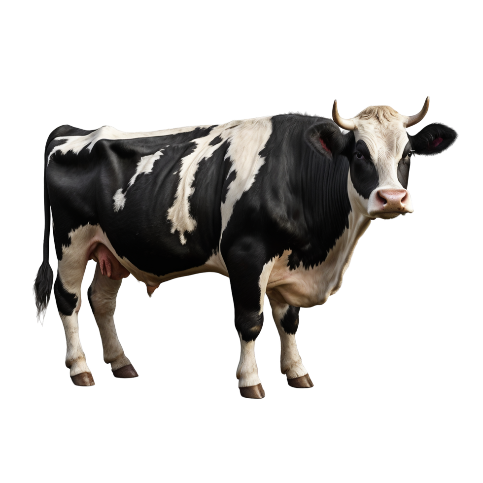 Black white Cow with horns on transparent background png