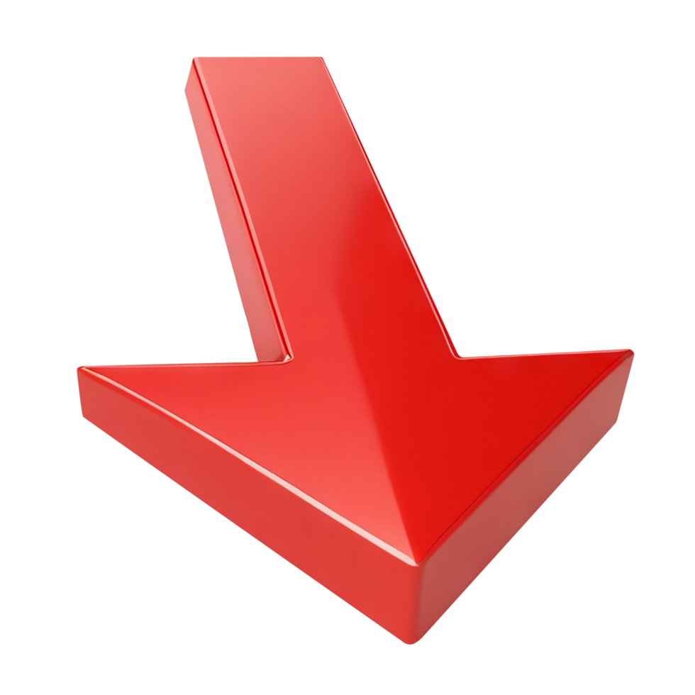 Red arrow business graph pointing down on transparent background png