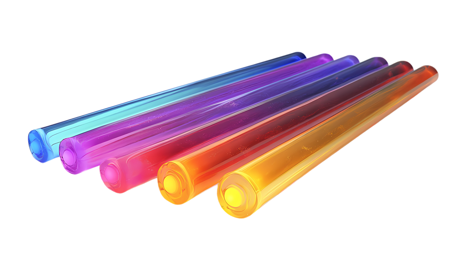 a set of colorful plastic tubes on a transparent background png