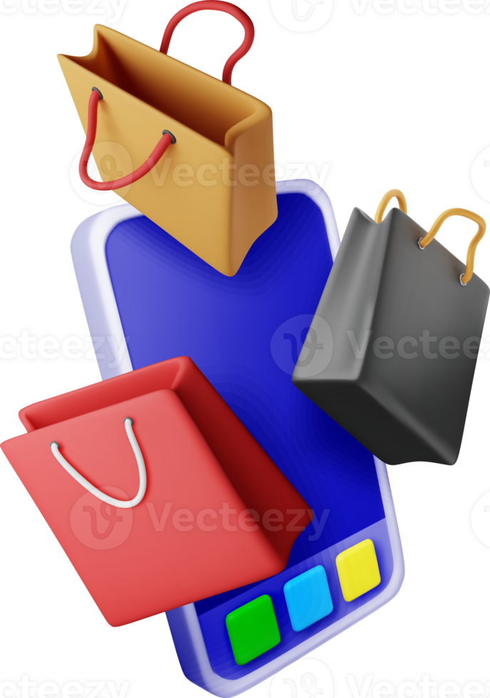 3D smartphone with shopping bag png