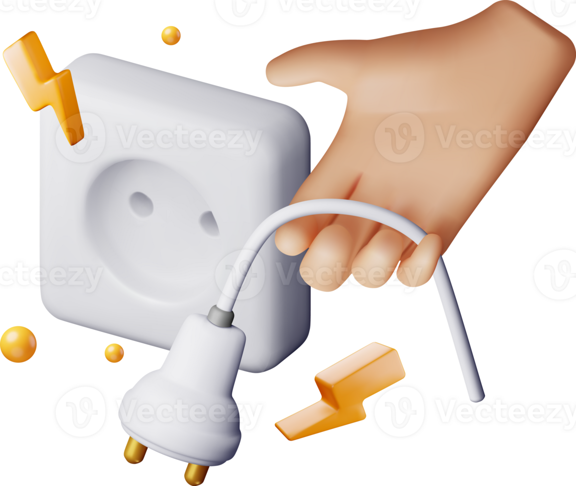 3D electric plug in hand png