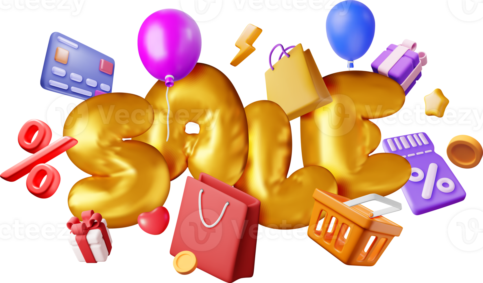 3D sale balloon sign and shopping bag concept png