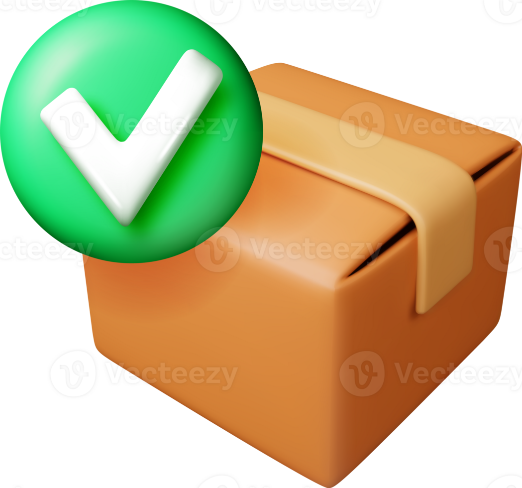 3d closed delivery box with checkmark png