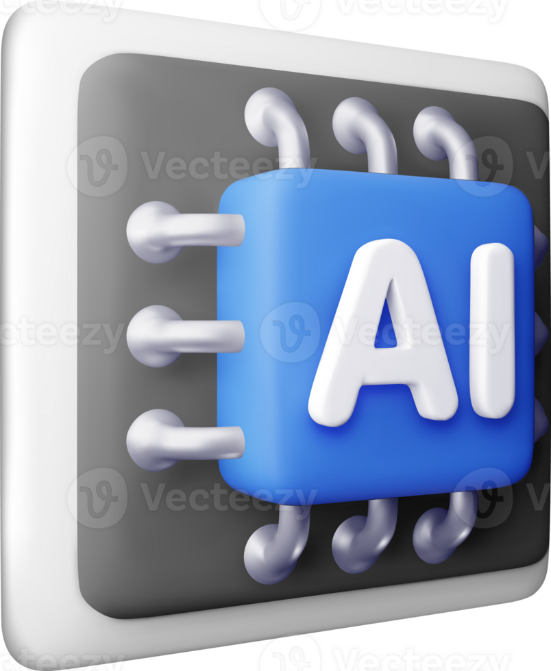 3d AI Chip. Artificial intelligence cpu icon png