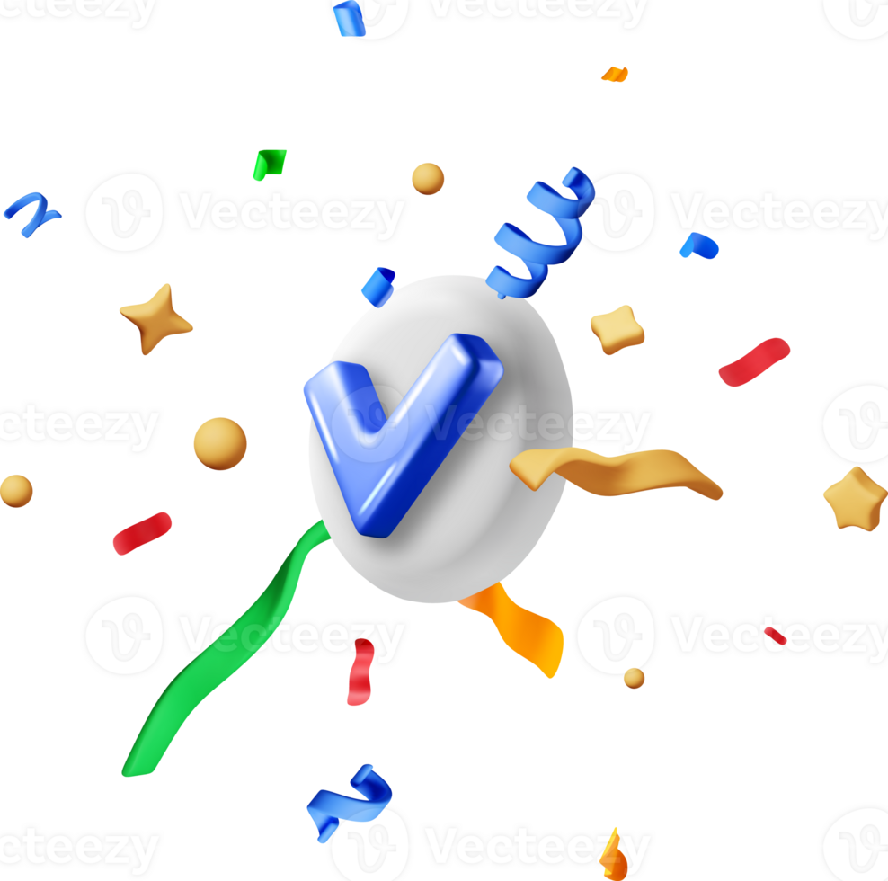 3D color party confetti with approved check mark icon png