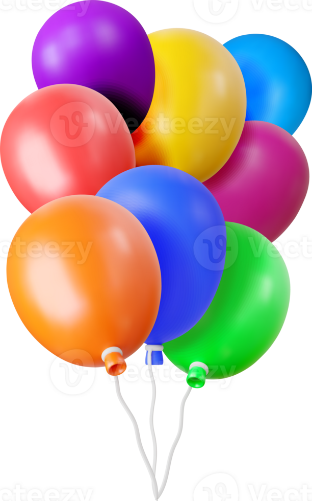 3D bunch of color balloon icon png