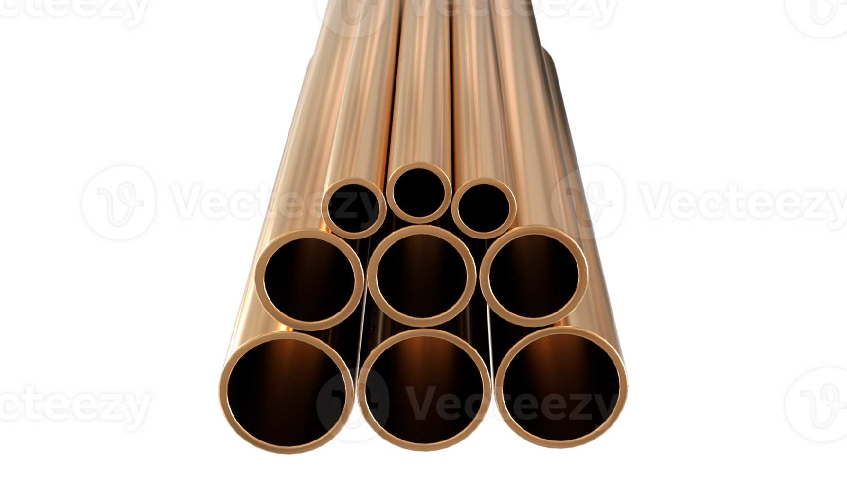 Realistic 3D copper metal pipe high quality rendering png