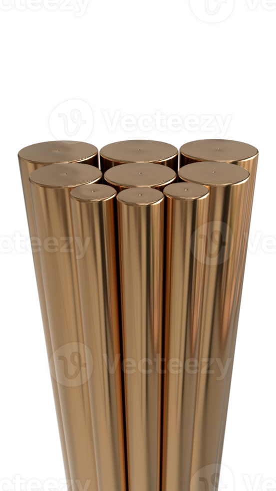 Set of 3D Copper round bar rod rendering png