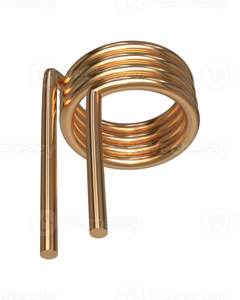 3D copper Induction heating coil, electric electronics part instrument for engineering assembling, or repair png