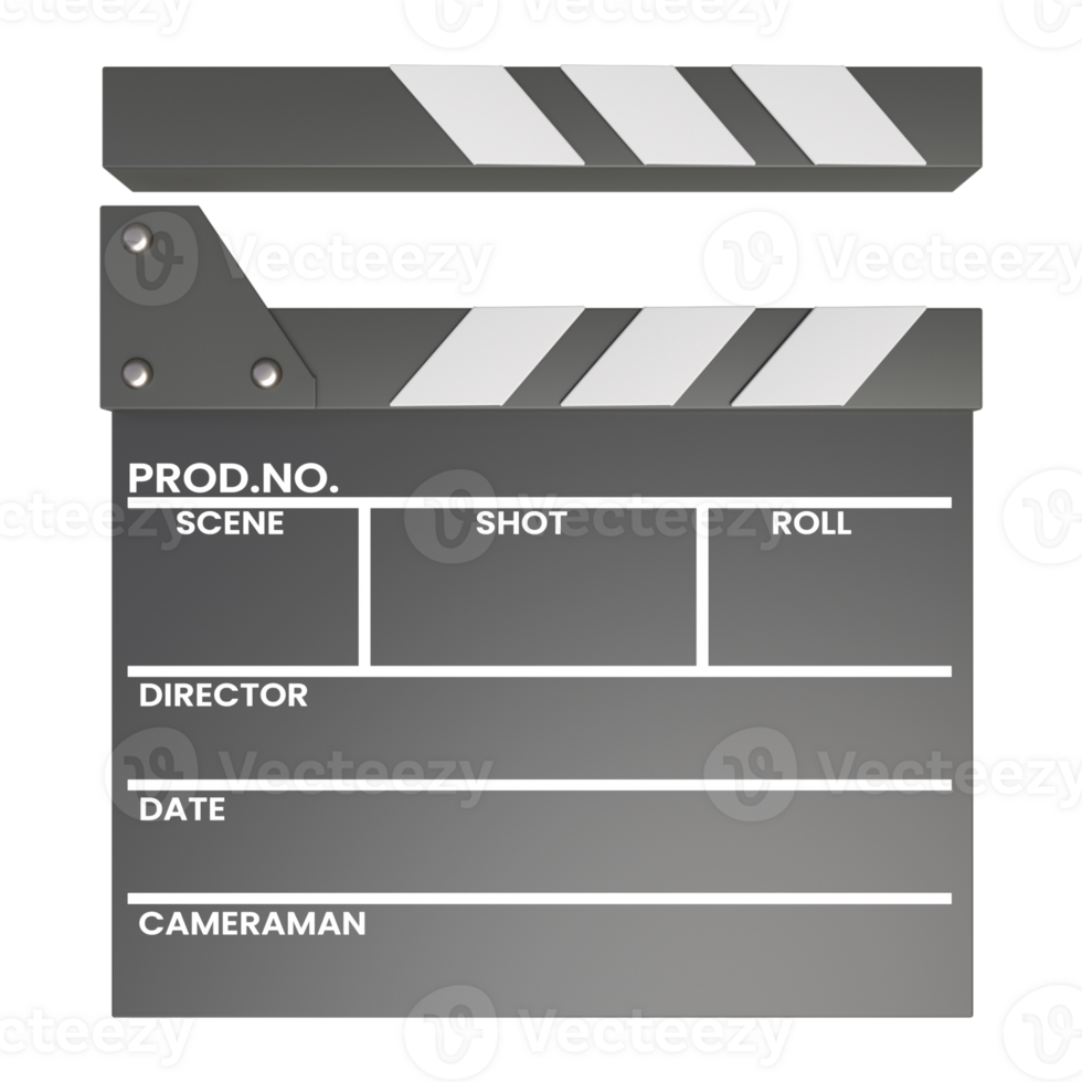 disconnected Realistic 3D black movie clappers board. Movie, cinema, film symbol concept. Director clapboard. Filmmaking, production industry equipment. png