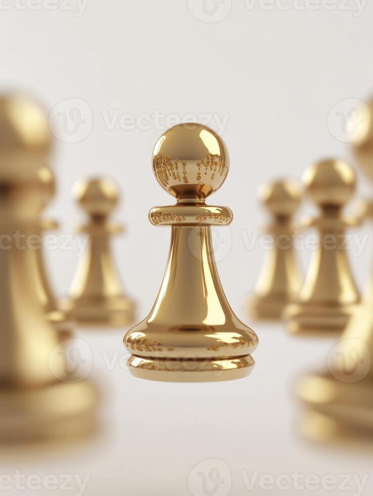 Golden chess pawns suspended in mid air with soft focus, conceptual art for strategy and innovation photo