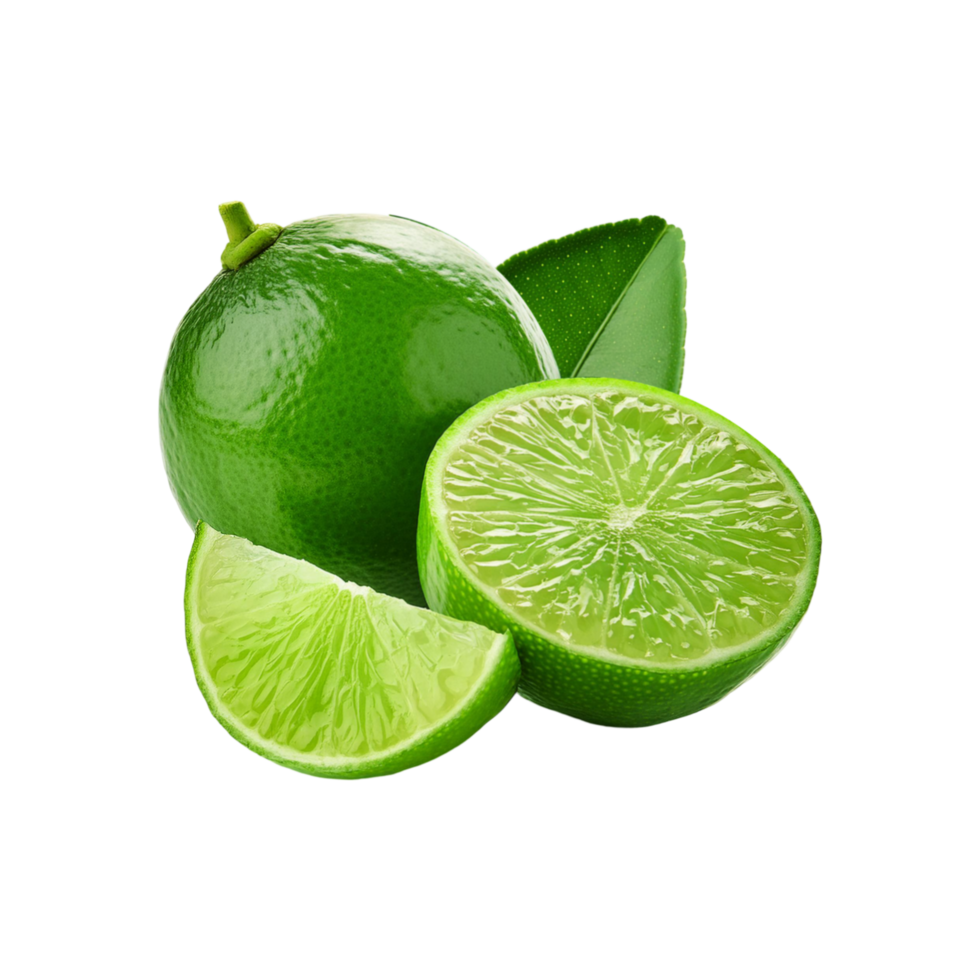 Limette Obst mit Scheiben und Blatt auf transparent Hintergrund ...